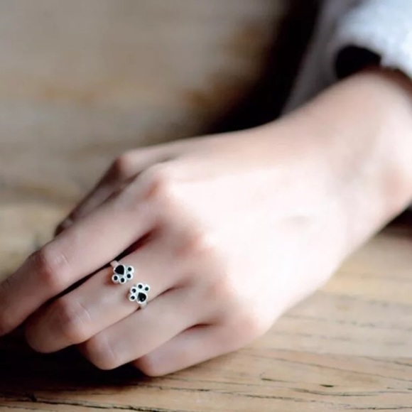 🐾 S 925 Trendy Pet Dog Cat Print Silver Ring 🐾 - Picture 4 of 4